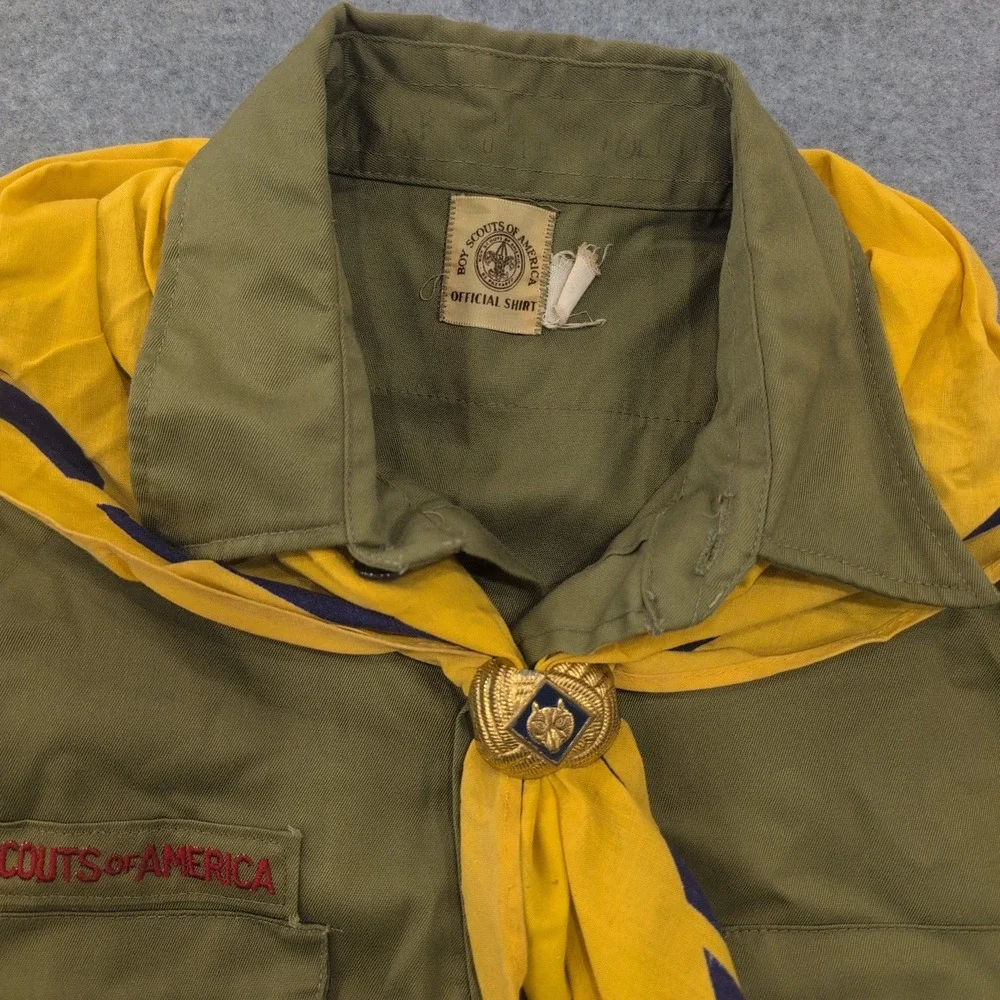 VTG Boy Scouts of America Official Shirt Khaki Long Sleeve w Neckerchief & Slide - Picture 3 of 5